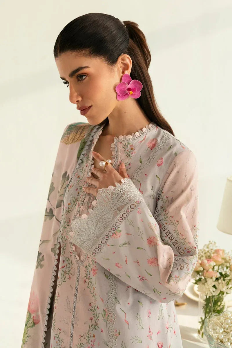 Pakistani Qalamkar QPrints Unstitched Printed Lawn Three Piece - Light Pink