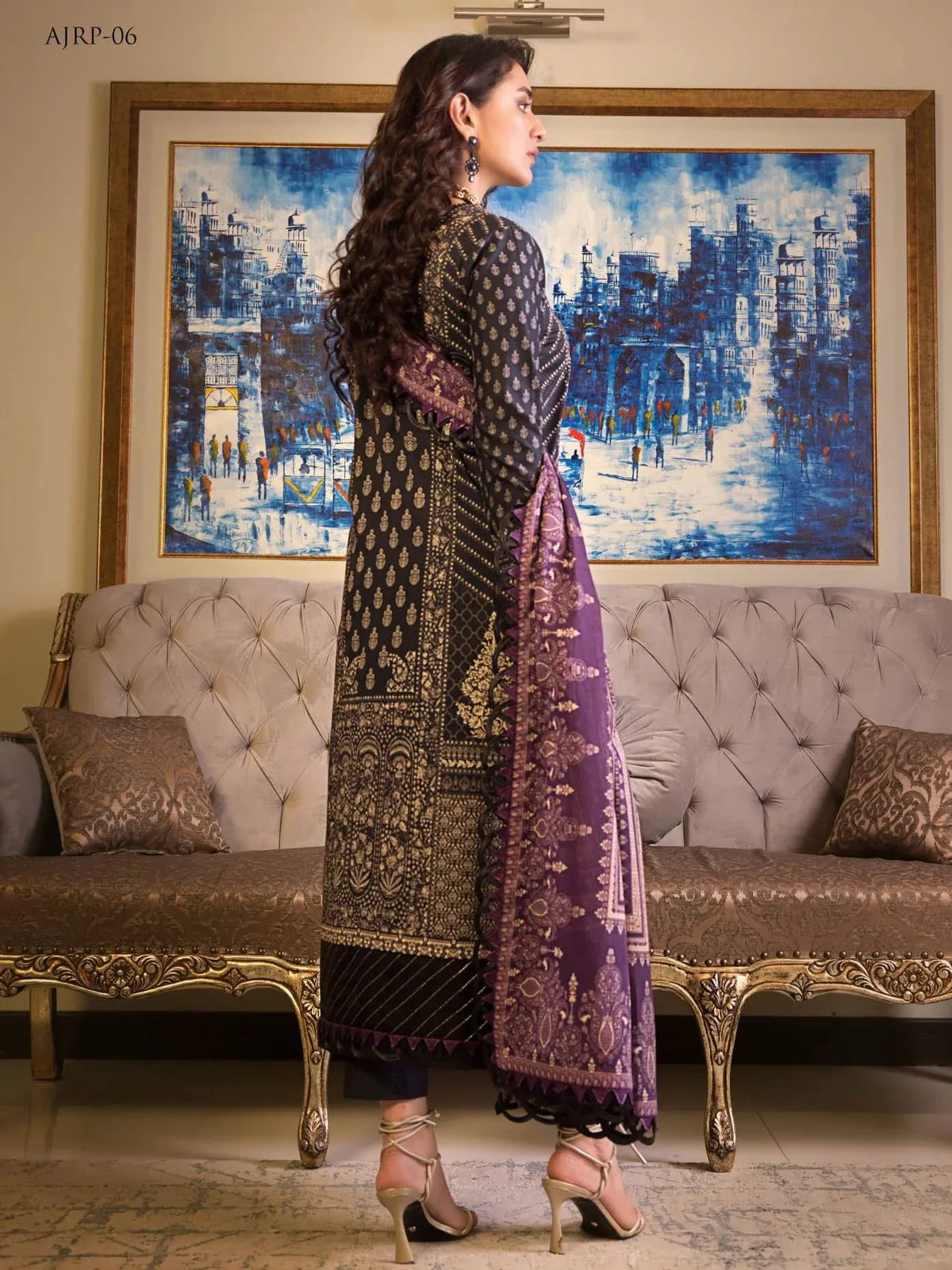 Pakistani Rania by Asim Jofa Lawn Unstitched Three Piece - Black