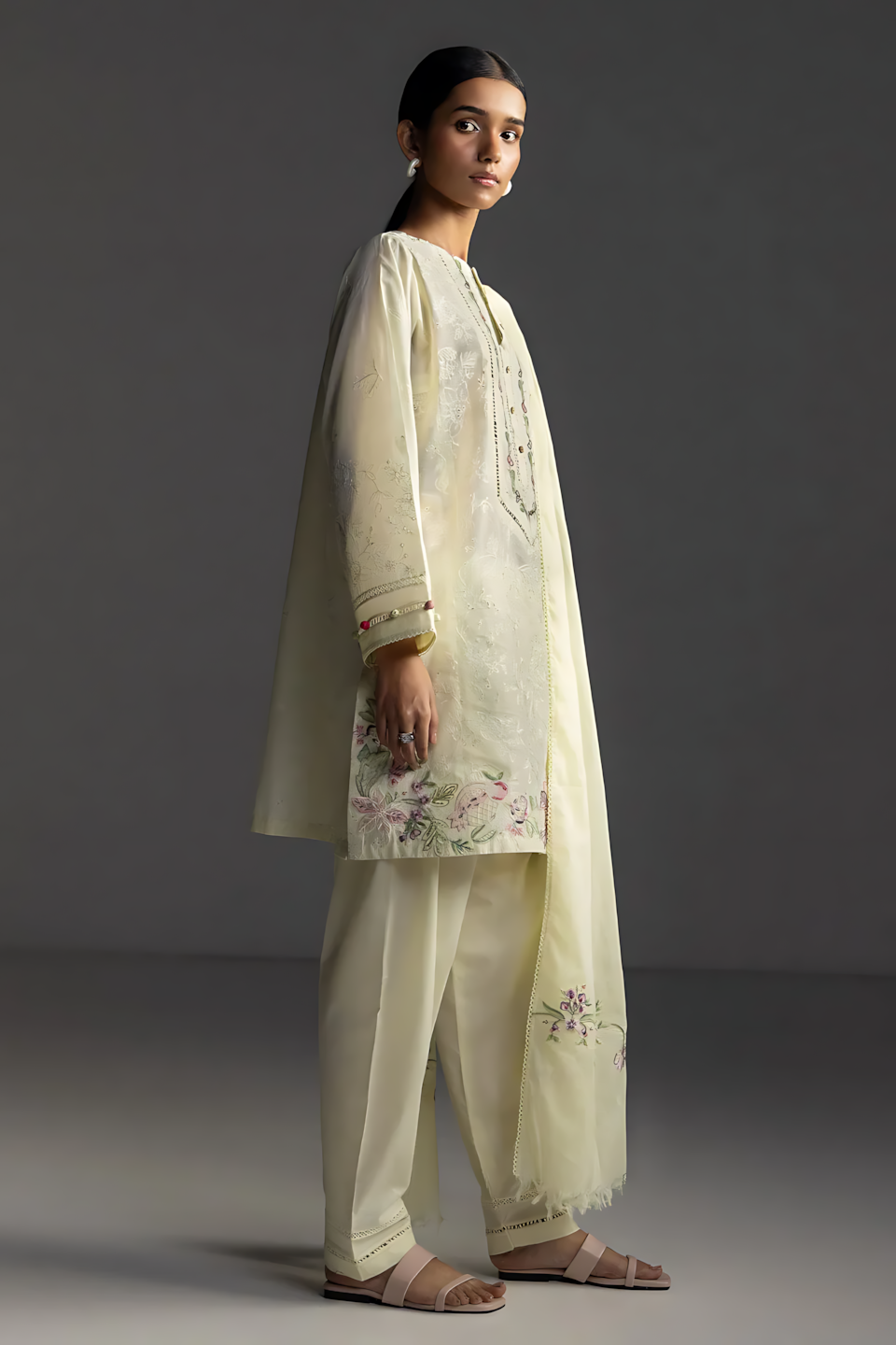Pakistani Zara Shahjahan Coco Lawn Unstitched Three Piece - Pale Oyster