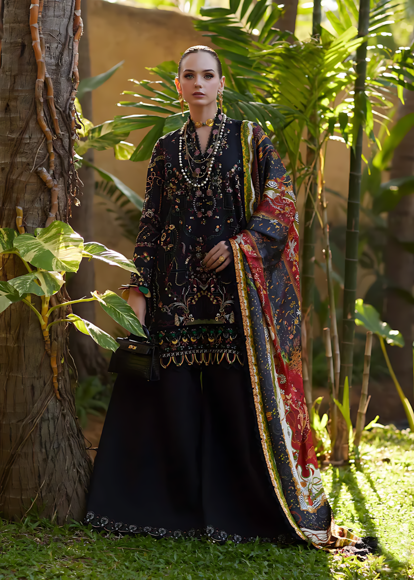 Pakistani Kanwal Malik Ariya Lawn Unstitched Three Piece - Black