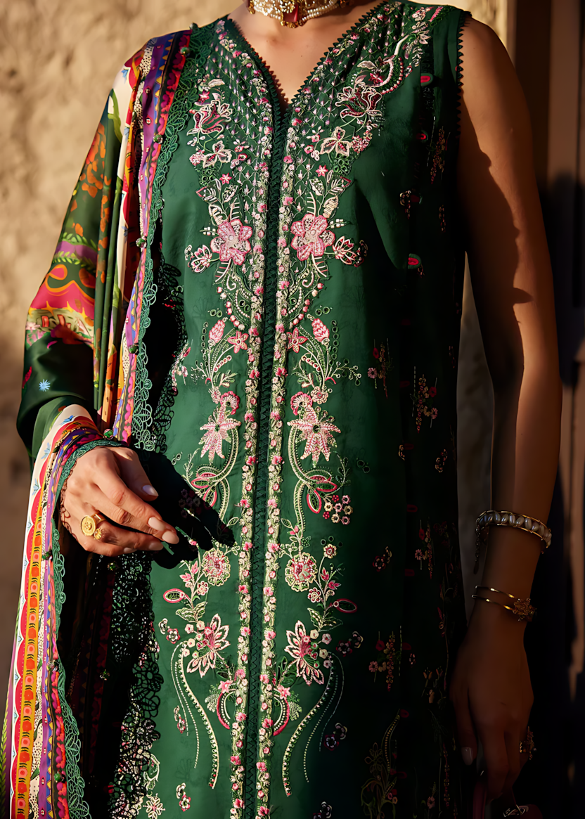 Pakistani Kanwal Malik Ariya Lawn Unstitched Three Piece - Green