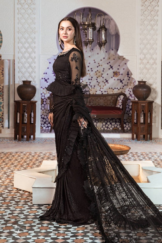 Pakistani Maria B Premium Chiffon Unstitched Three Piece - Black