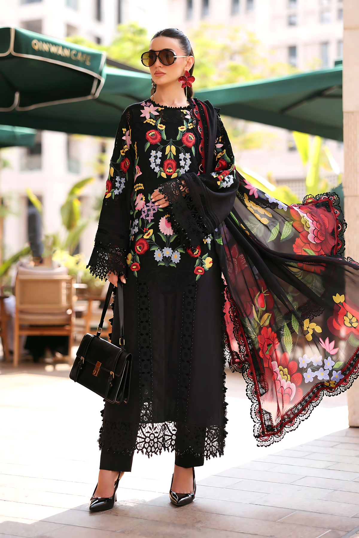 Pakistani Maria B Luxury Lawn Unstitched Three Piece - Black