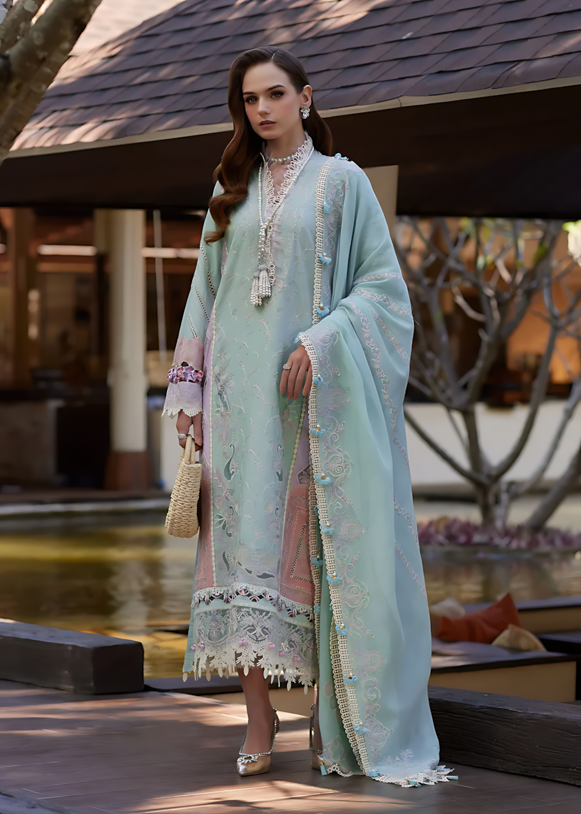 Pakistani Kanwal Malik Ariya Lawn Unstitched Three Piece - Sea Mist