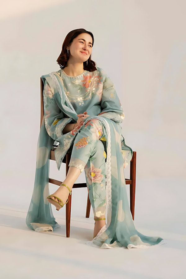 Pakistani Zara Shahjahan Coco Lawn Unstitched Three Piece - Powder Blue