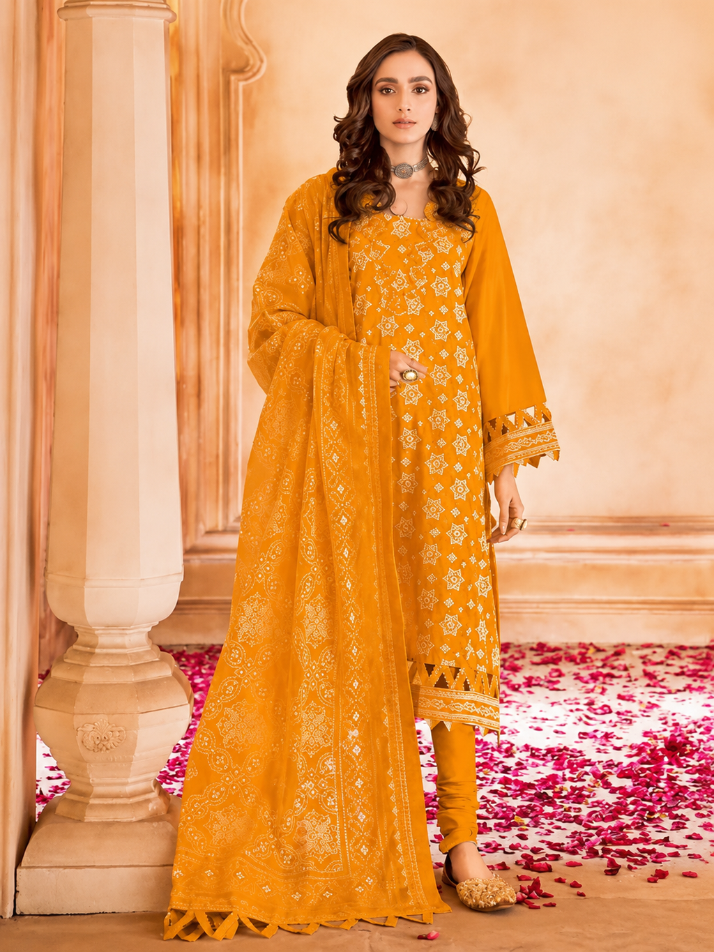 Pakistani GulAhmed Chunri Unstitched Lawn Three Piece - Yellow