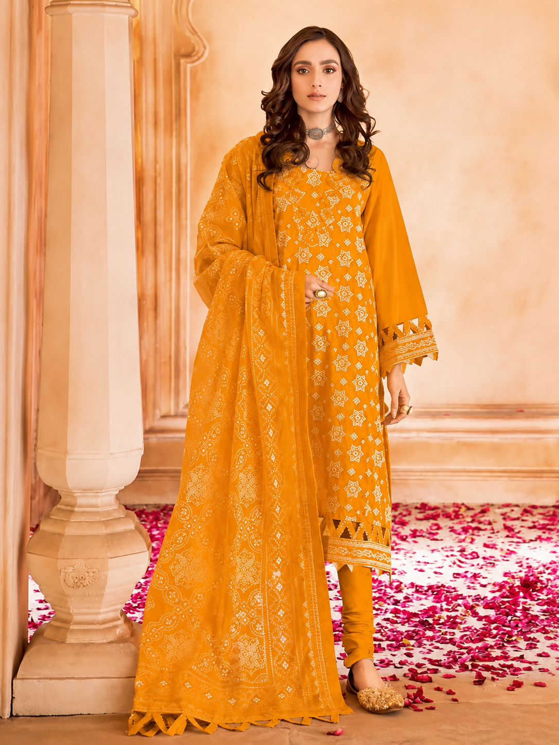 Pakistani GulAhmed Chunri Unstitched Lawn Three Piece - Yellow