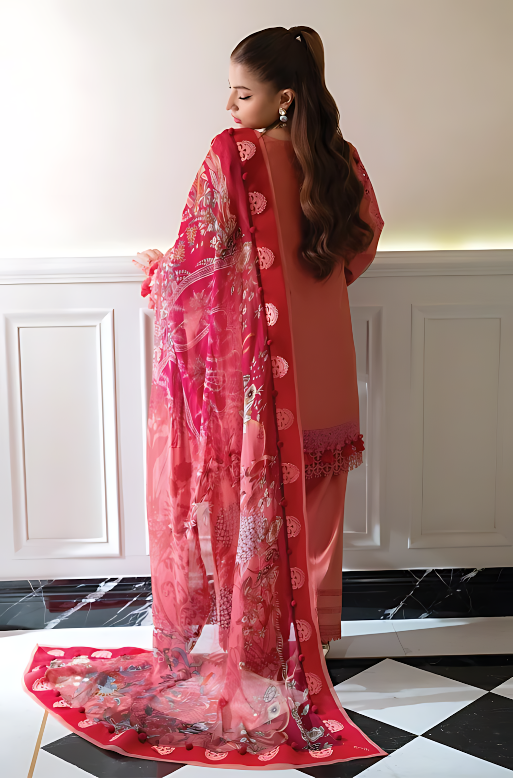 Pakistani Jade Ombre Starlet Unstitched Three Piece - Light Carmine Pink