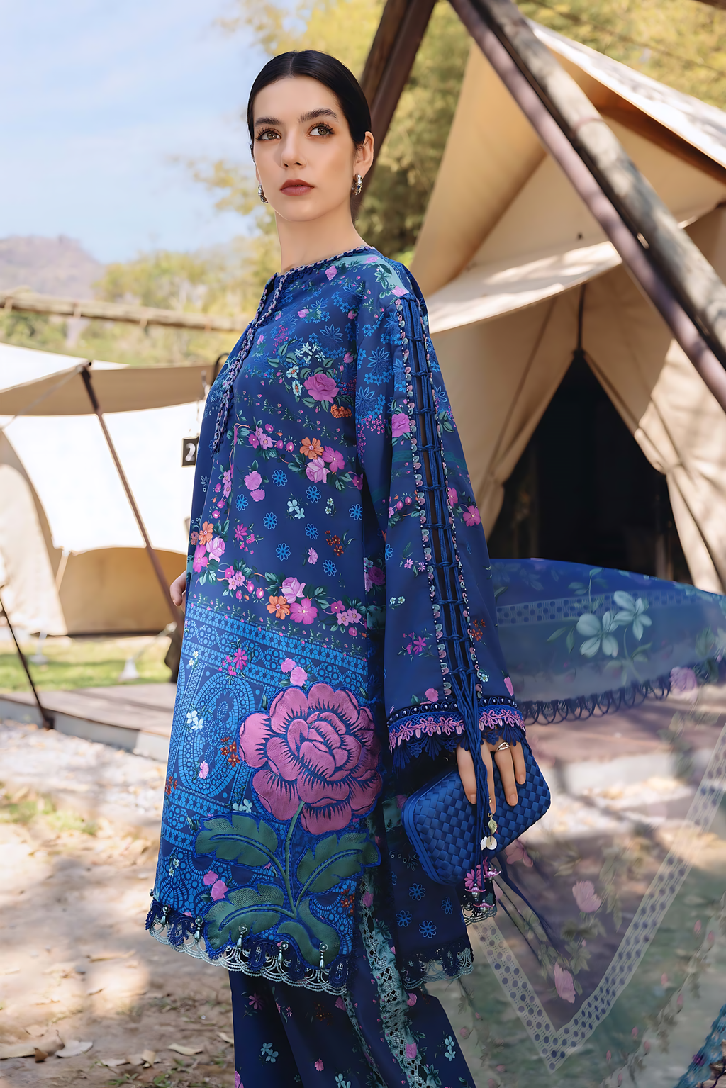 Pakistani M.Print by Maria B Lawn Unstitched Three Piece - Blue