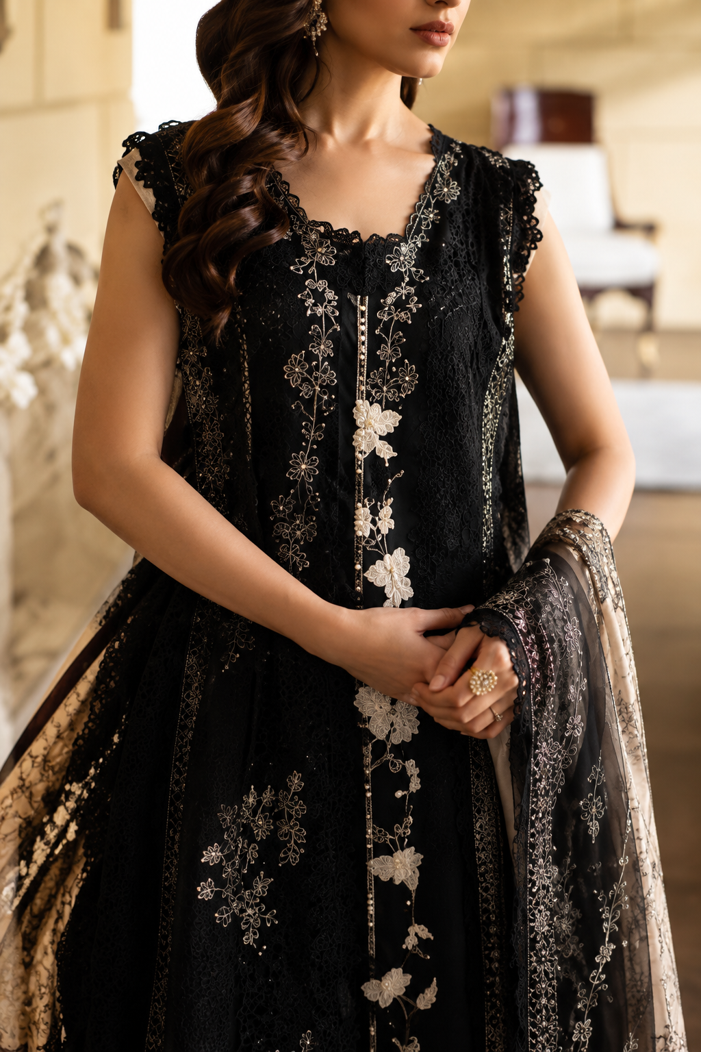 Pakistani Printed Embroidered Lawn Three Piece With Printed Silk Dupatta