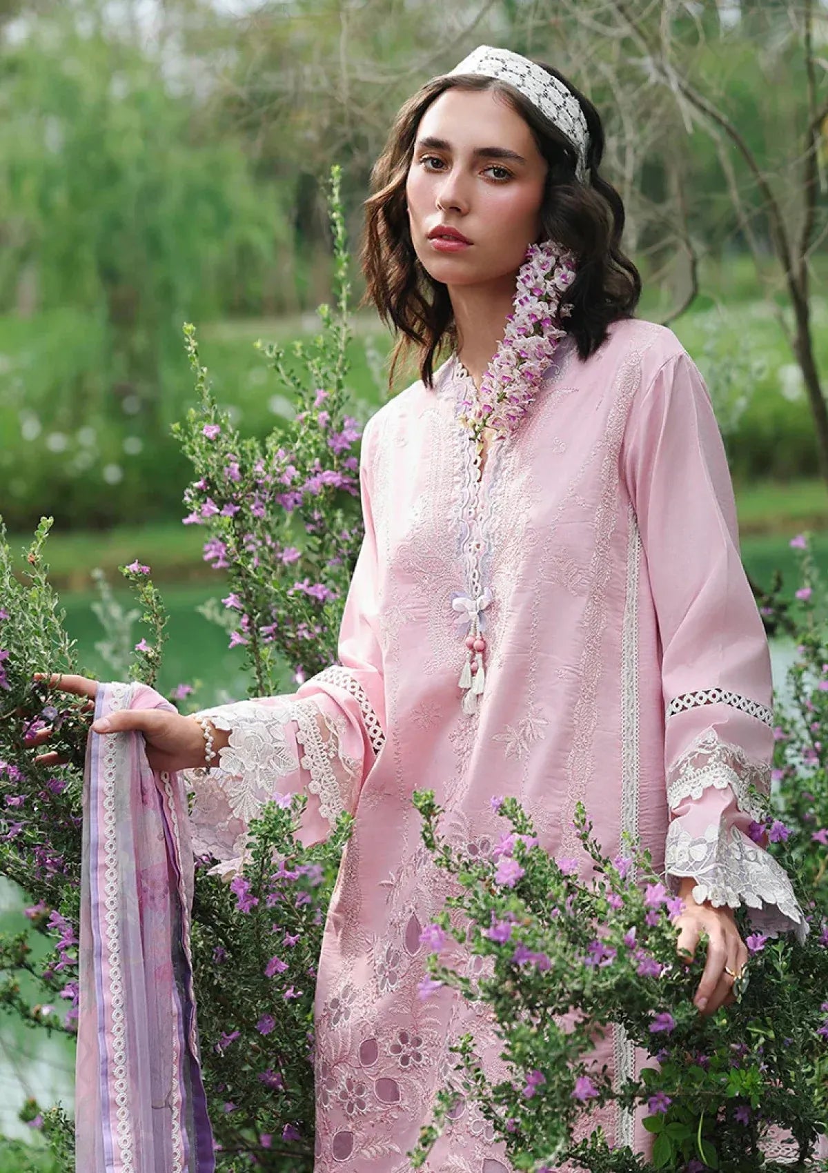 Pakistani Chikankari Embroidered Lawn Three Piece Suit - Pink