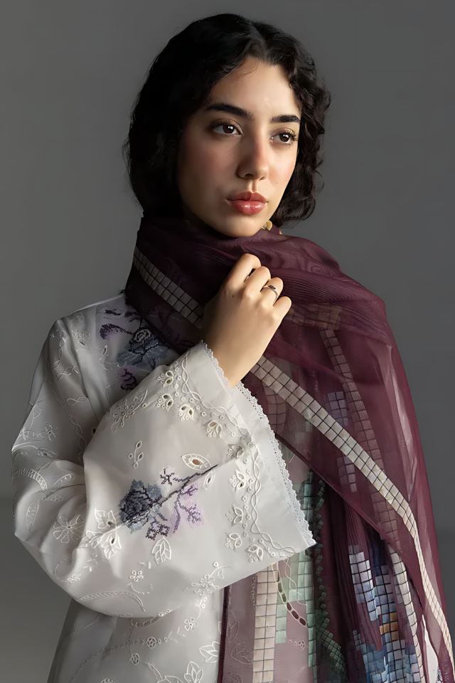 Pakistani Zara Shahjahan Coco Lawn Unstitched Three Piece - White