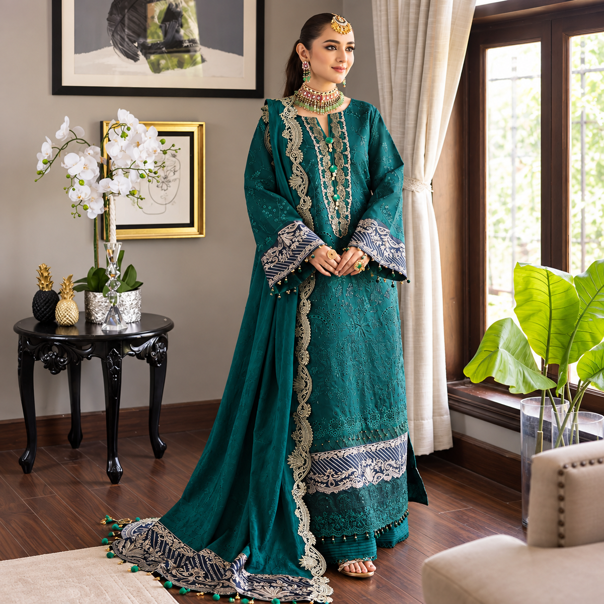Pakistani Embroidered Chikankari Lawn Unstitched Three Piece