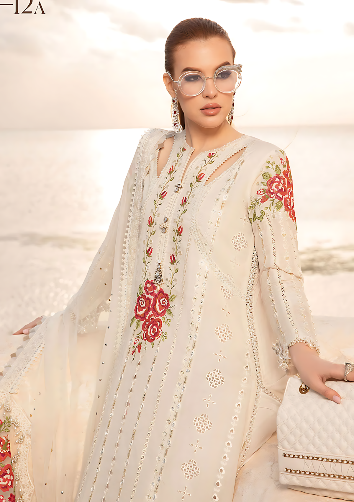 Pakistani Maria B Embroidered Organza Unstitched Three Piece - Off White