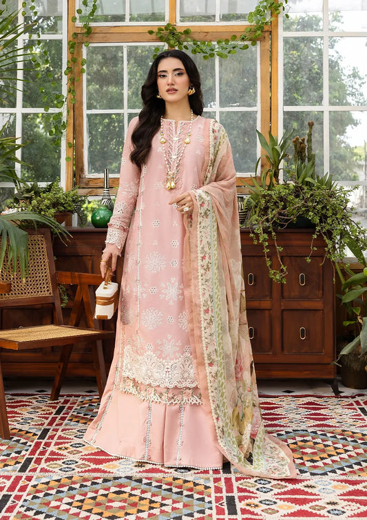 Pakistani Elaf Chikankari Embroidered Lawn Unstitched Three Piece - Forever Blush