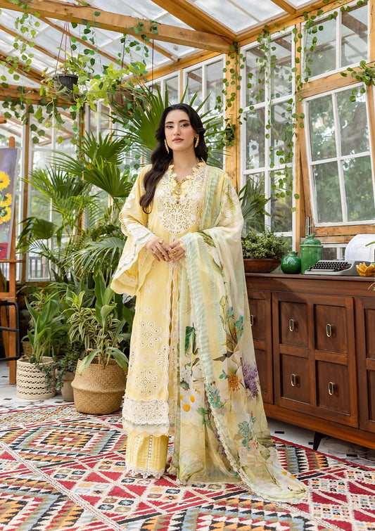 Pakistani Elaf Chikankari Embroidered Lawn Unstitched Three Piece - Butter Bloom