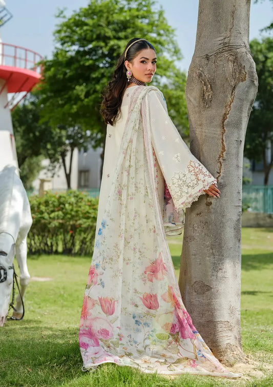 Pakistani Elaf Laserwork Lawn Unstitched Three Piece - White Empress
