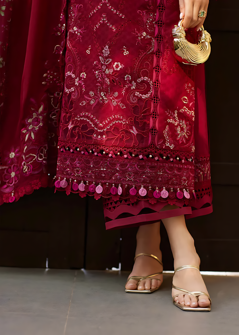 Pakistani Kanwal Malik Ariya Lawn Unstitched Three Piece - Maroon
