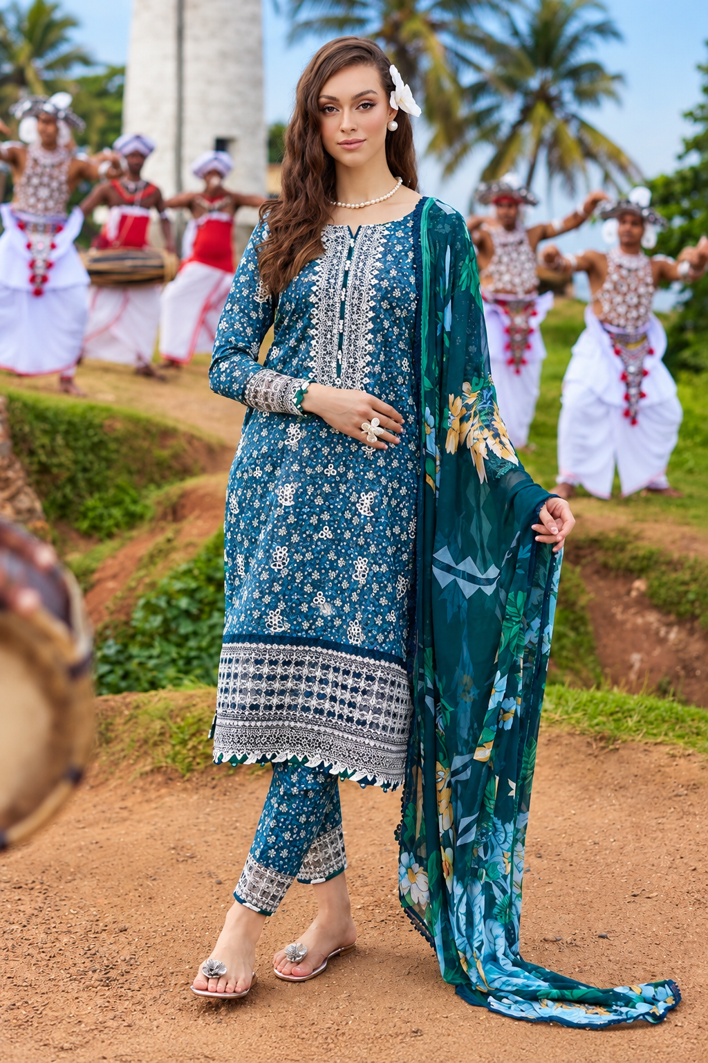 Pakistani Chikankari Embroidered & Digital Printed Lawn Three Piece Suit