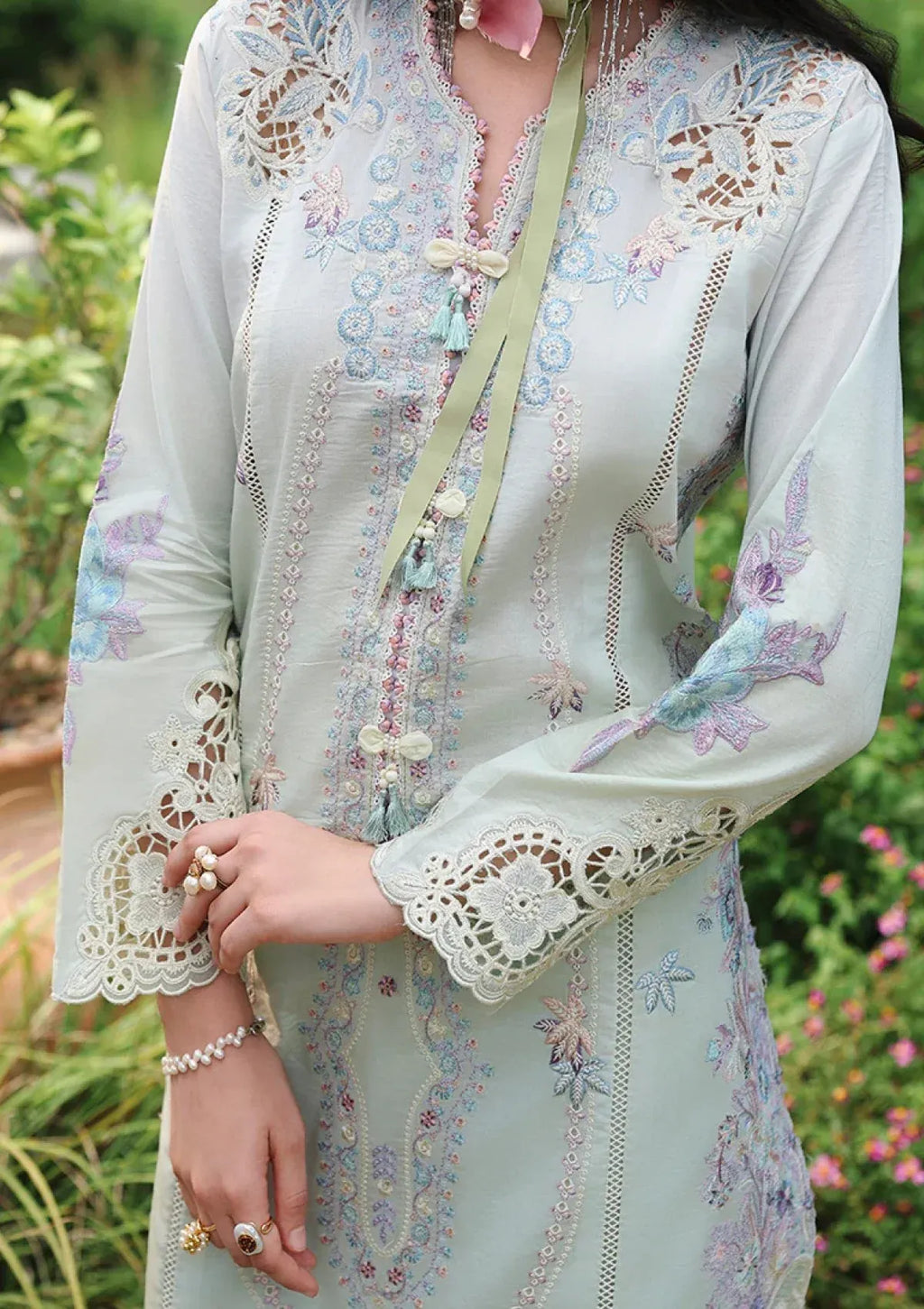 Pakistani Chikankari Embroidered Lawn Three Piece Suit - Mint Green