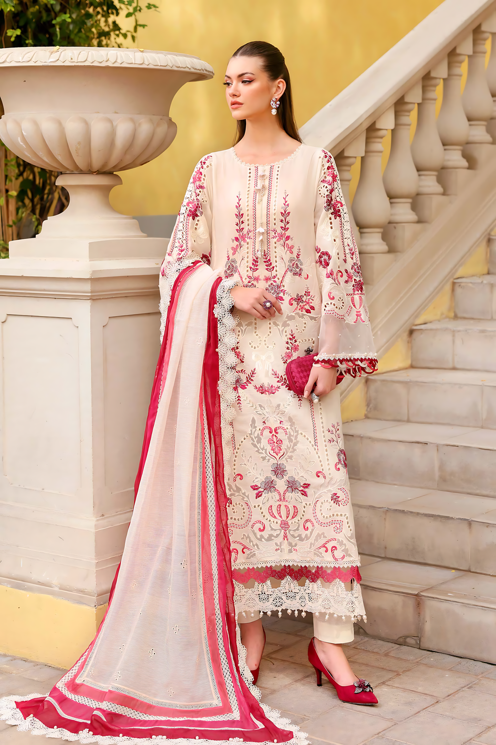 Pakistani Maria B Luxury Lawn Unstitched Three Piece - Almond
