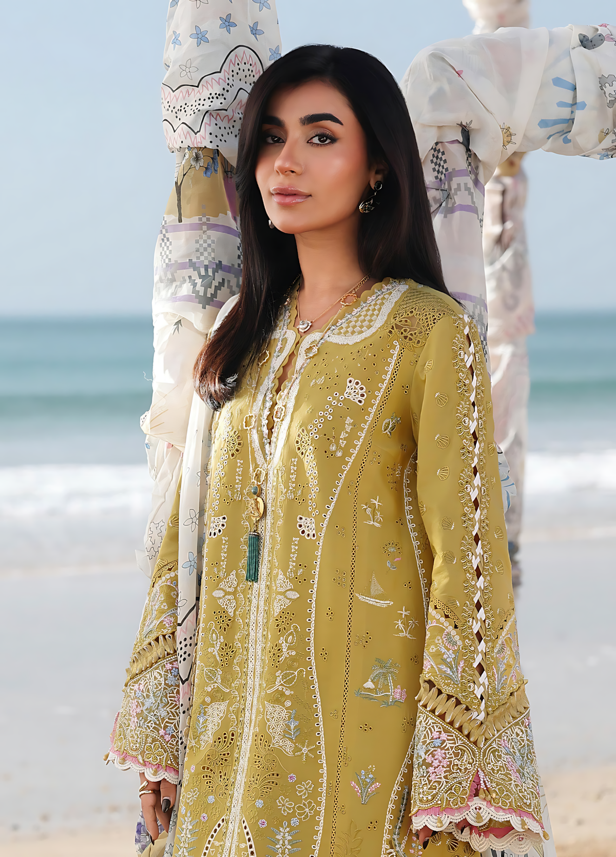 Pakistani Sahil by Qalamkar Lawn Unstitched Three Piece - Mustard