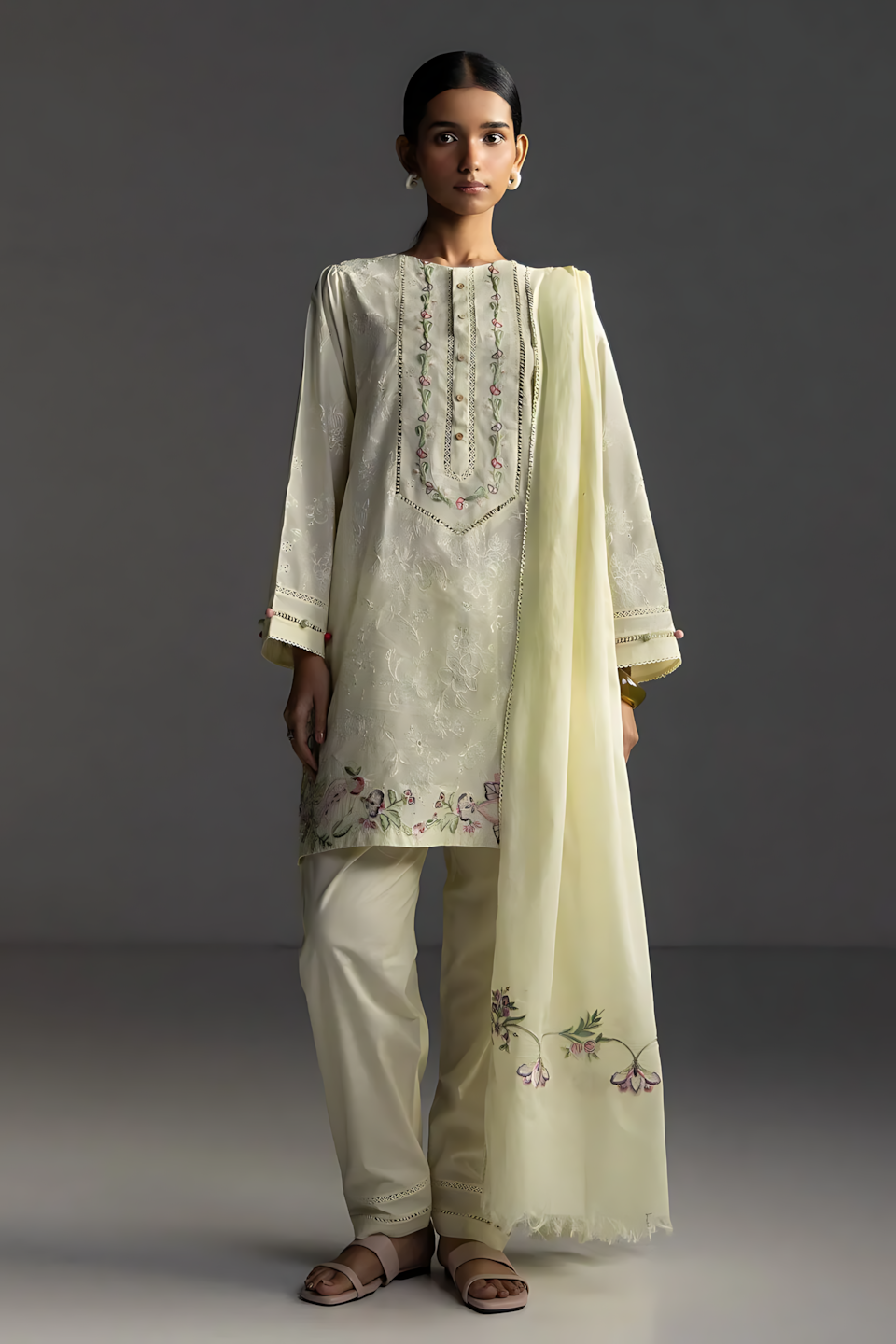 Pakistani Zara Shahjahan Coco Lawn Unstitched Three Piece - Pale Oyster
