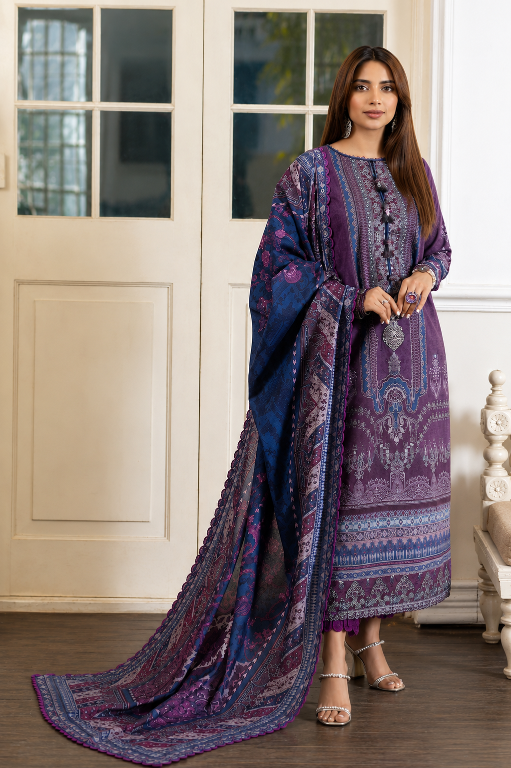 Pakistani Rania by Asim Jofa Lawn Unstitched Three Piece - Viola Purple
