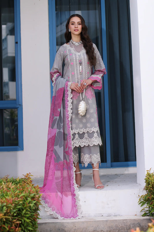 Pakistani Charizma Embroidered Lawn Unstitched Three Piece - Santa Grey