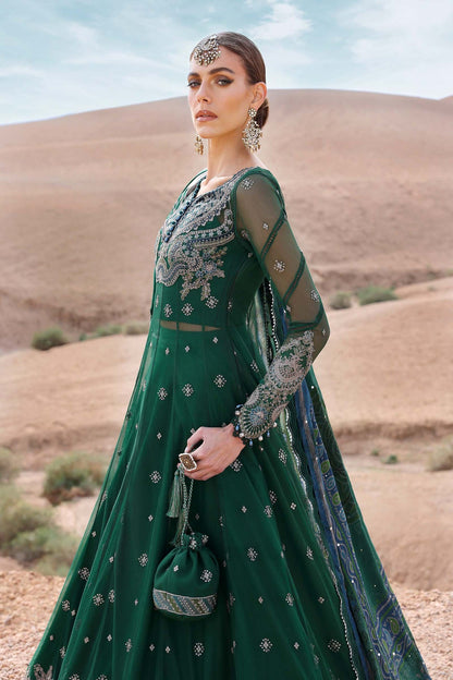 Pakistani Maria B Luxury Lawn Unstitched Bottle Green Three Piece - Bottle Green