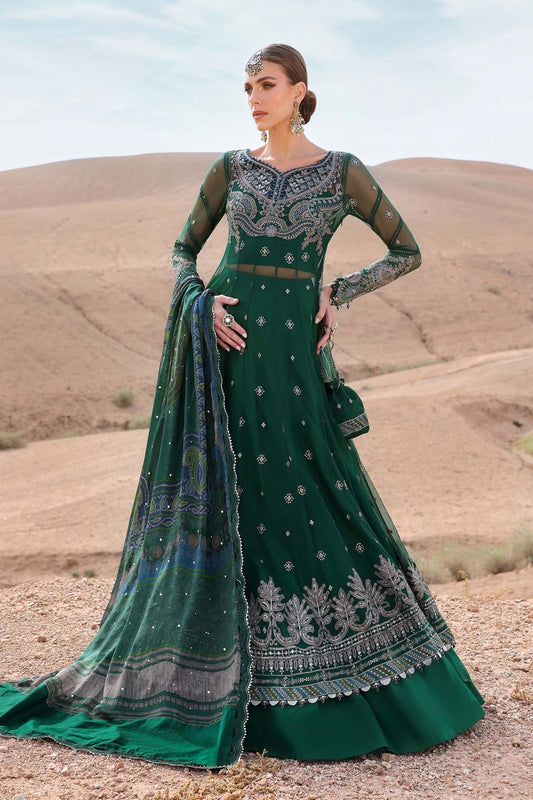 Pakistani Maria B Luxury Lawn Unstitched Bottle Green Three Piece - Bottle Green