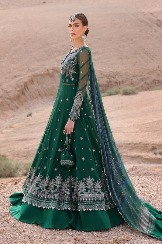 Pakistani Maria B Luxury Lawn Unstitched Bottle Green Three Piece - Bottle Green