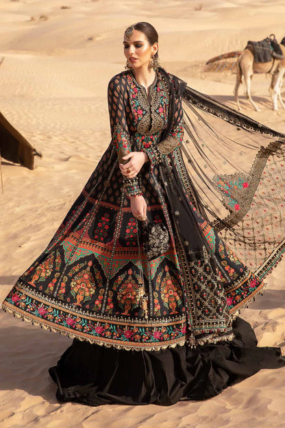 Pakistani Maria B Unstitched Lawn Premium Three Piece - Asphalt