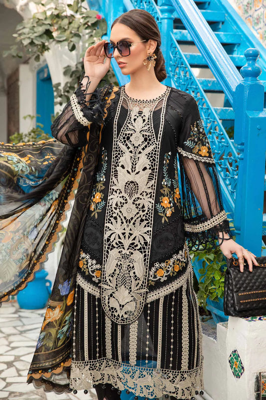 Pakistani Maria B Unstitched Lawn Premium Three Piece - Baltic Sea