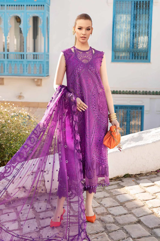 Pakistani Maria B Unstitched Lawn Premium Three Piece - Warm Purple