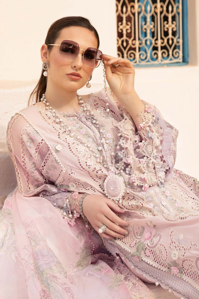 Pakistani Maria B Unstitched Lawn Premium Three Piece - Pinkish Grey
