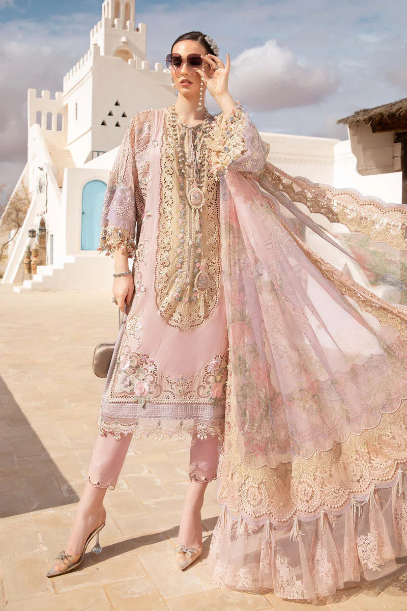 Pakistani Maria B Unstitched Lawn Premium Three Piece - Pinkish Grey