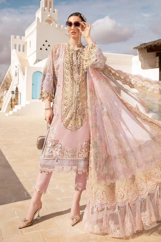 Pakistani Maria B Unstitched Lawn Premium Three Piece - Pinkish Grey
