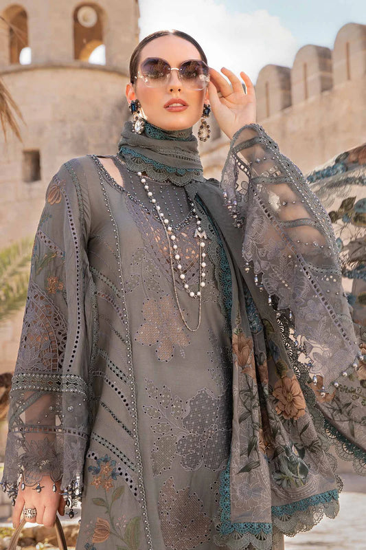 Pakistani Maria B Unstitched Lawn Premium Three Piece - Friar Grey
