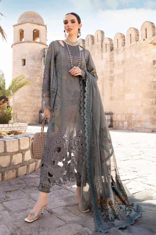 Pakistani Maria B Unstitched Lawn Premium Three Piece - Friar Grey