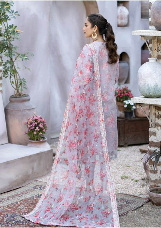Pakistani Mahiye By Noors Organza Embroidered Unstitched Three Piece - Martini