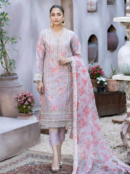 Pakistani Mahiye By Noors Organza Embroidered Unstitched Three Piece - Martini