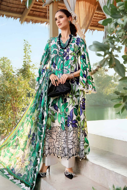 Pakistani Maria B Printed Unstitched Lawn Premium Three Piece - Multicolor
