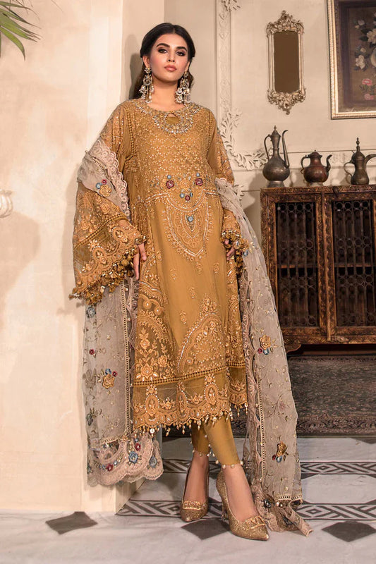 Pakistani Maria B Premium Chiffon Unstitched Three Piece - Orange