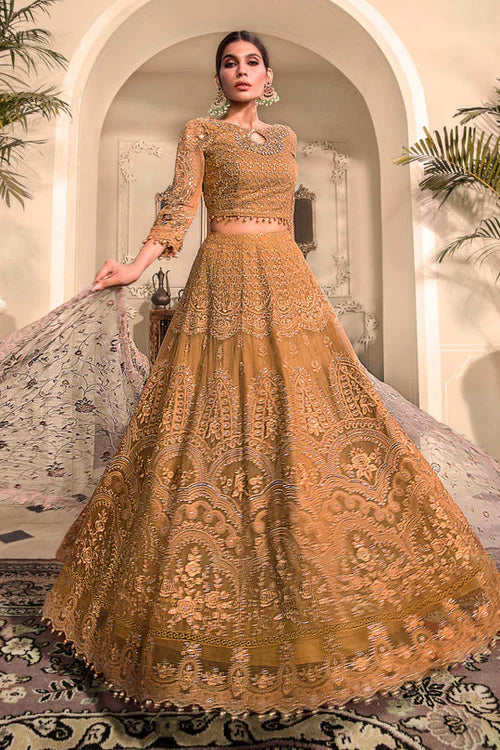 Pakistani Maria B Premium Chiffon Unstitched Three Piece - Orange