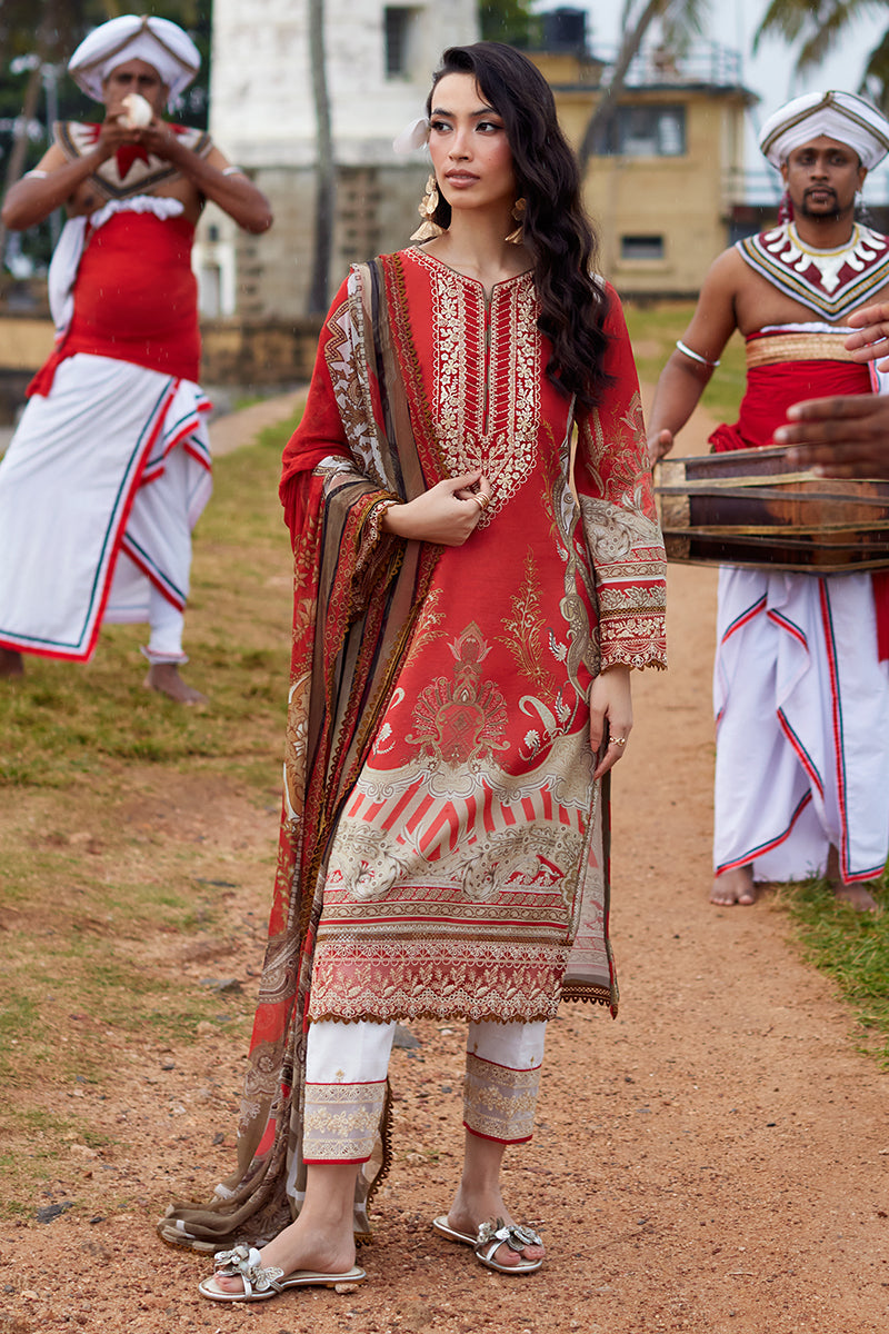 Pakistani Gulaal Luxury Lawn Unstitched Three Piece - Brick Red