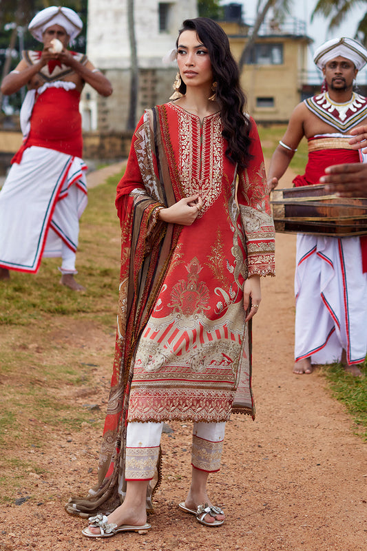Pakistani Gulaal Luxury Lawn Unstitched Three Piece - Brick Red