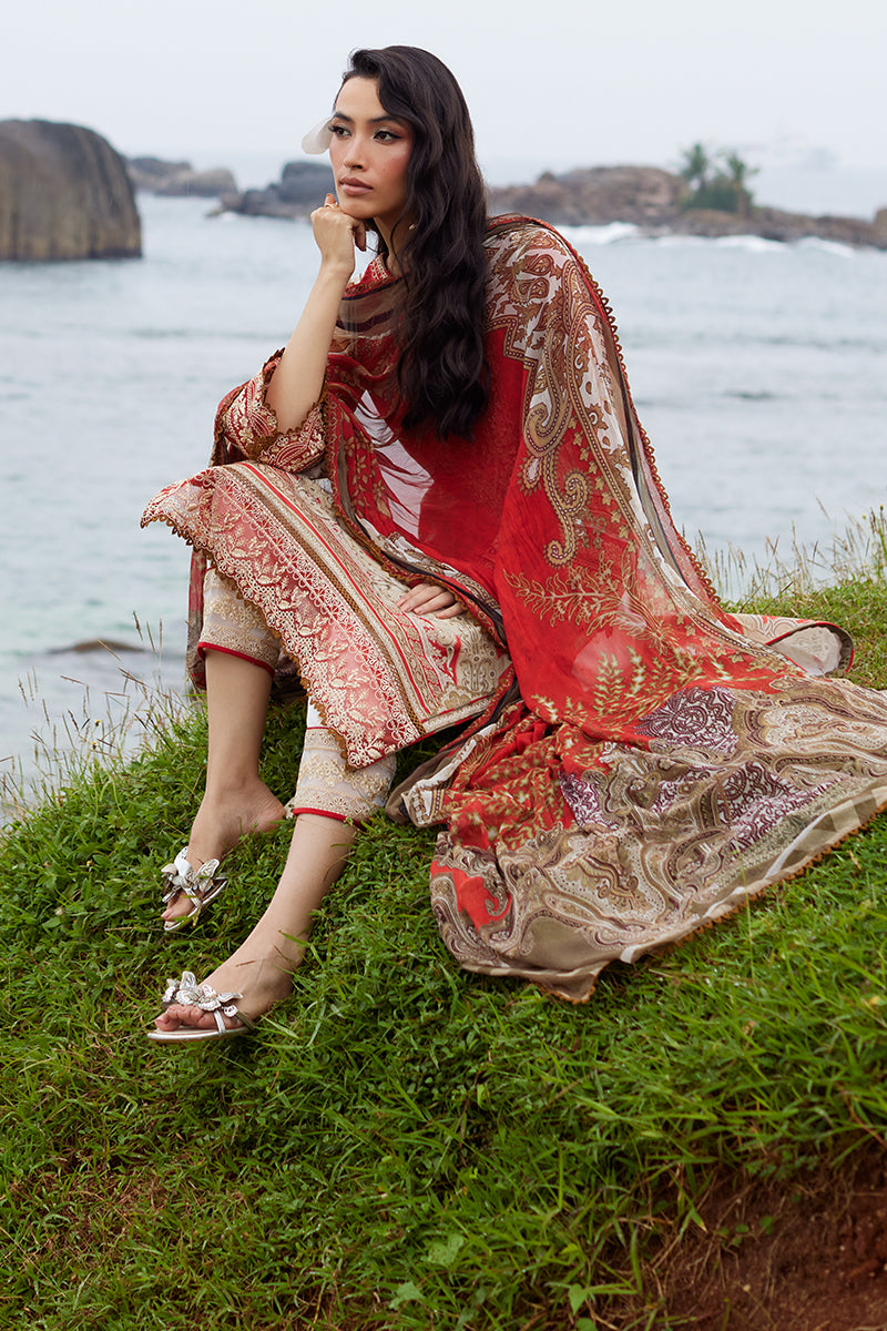 Pakistani Gulaal Luxury Lawn Unstitched Three Piece - Brick Red