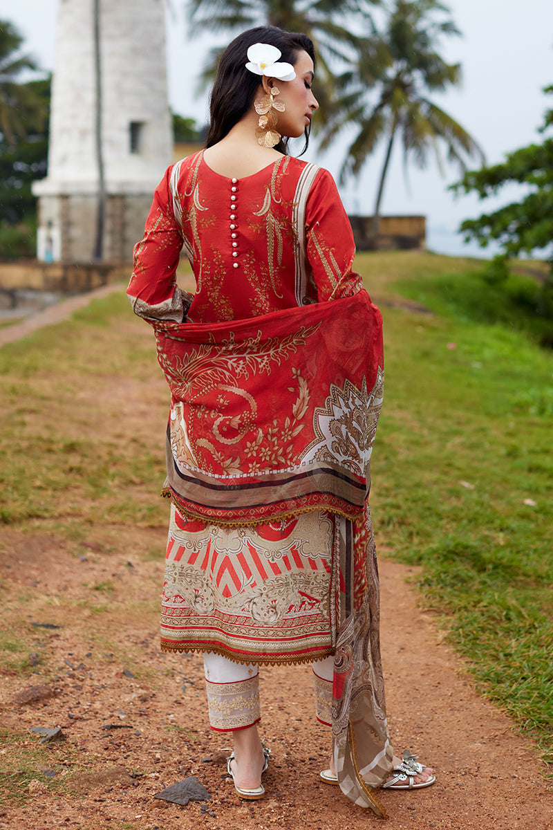 Pakistani Gulaal Luxury Lawn Unstitched Three Piece - Brick Red