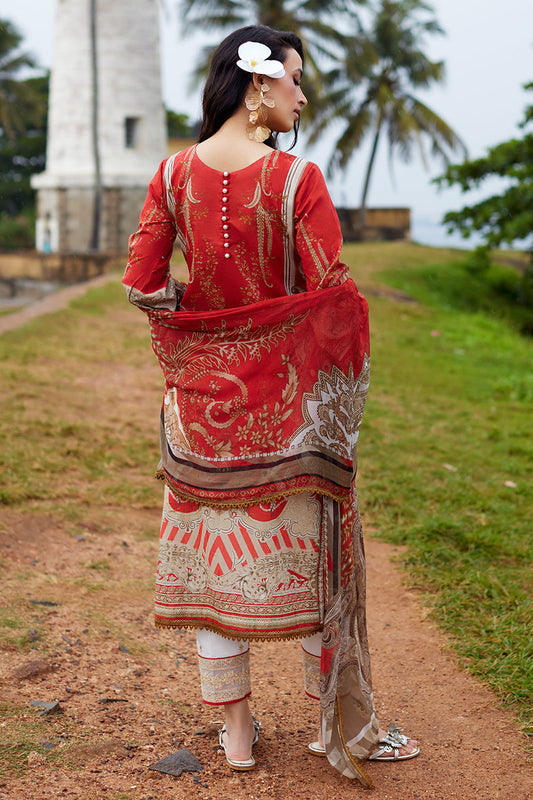 Pakistani Gulaal Luxury Lawn Unstitched Three Piece - Brick Red
